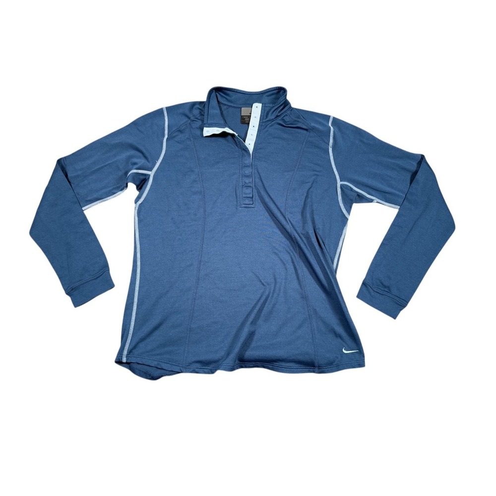 Vintage Nike Shirt Womens Medium (8-10) Blue Long Sleeve Snap Neck Dri Fit Y2K